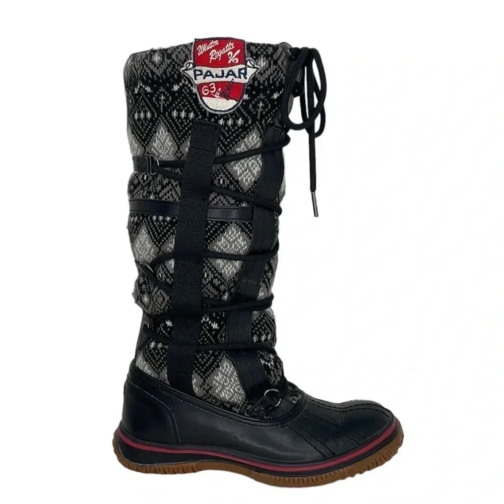 PAJAR Tall Winter Regatta Boots Fair Isle Fleece Lined Size 5.5 EU 36